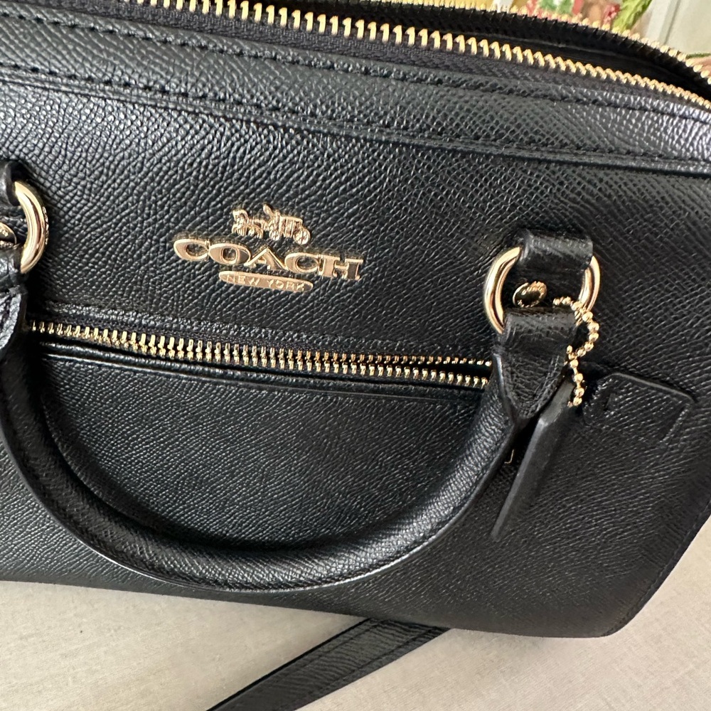 Coach Black Leather Satchel with Gold Accents
